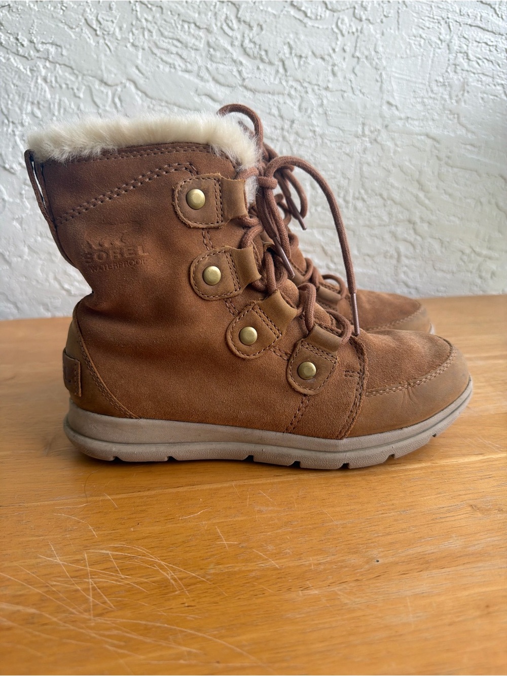 Sorel explorer Joan Tan Suede Faux-Fur Lace-Up Boots
